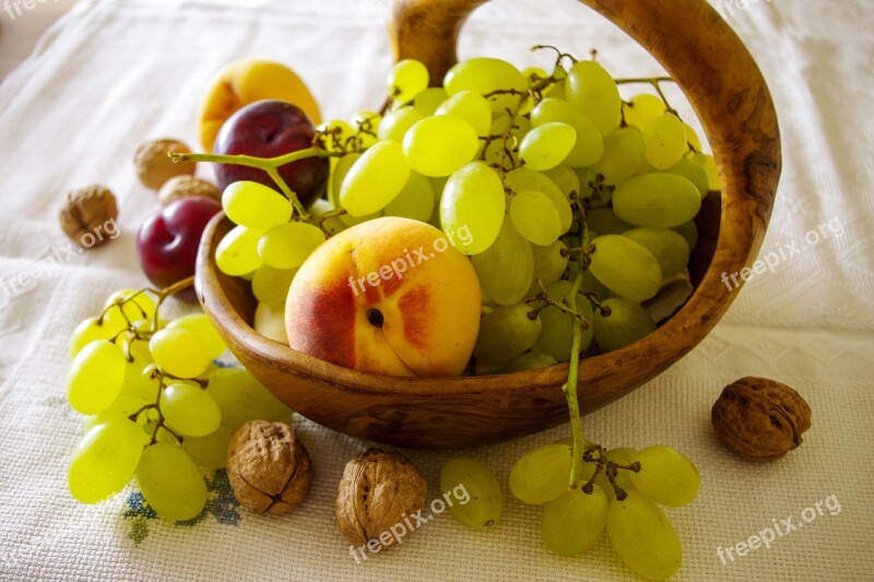 Still Life Fruit Grapes Fishing Plums