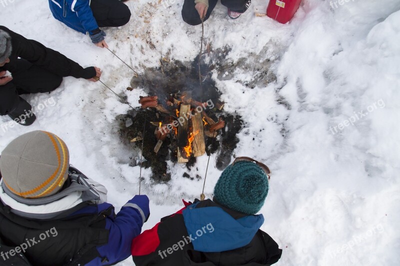 Winter Fire Campfire Sausage Sausage Roast