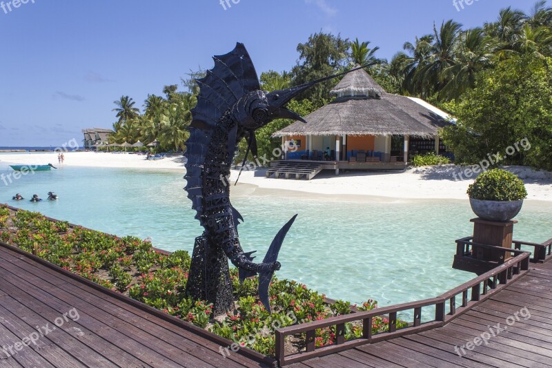 The Maldives Island Swordfish Statue Beach