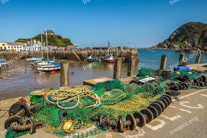 Port Fishing Nets Pier Ocean England