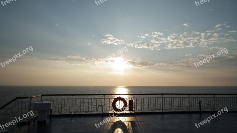 Sunrise Pacific Ferry On Board Dawn Sea