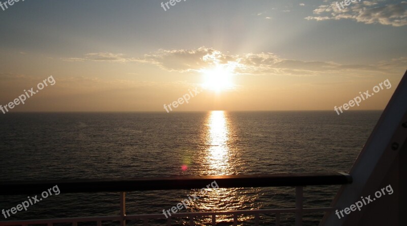 Sunrise Pacific Ferry On Board Dawn Sea