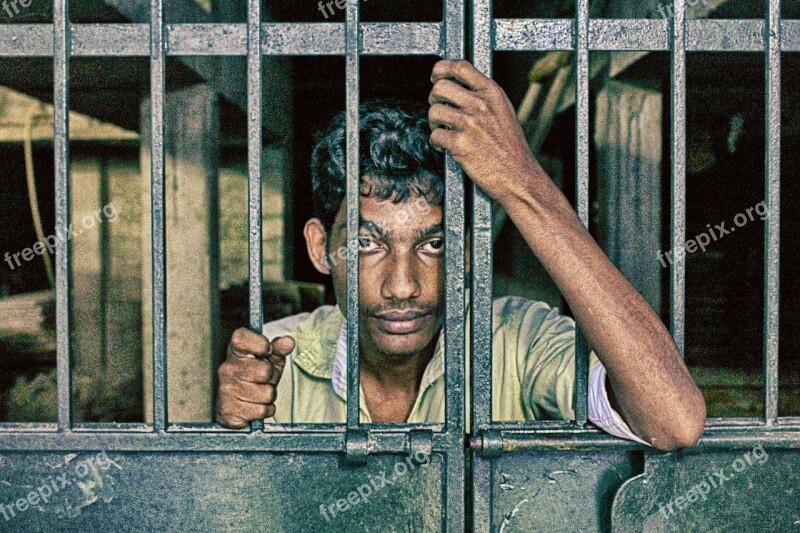 Man Tired Gloomy Depressed Behind Bars