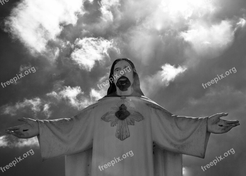 Statue Jesus Christ Open Arms Religion Belief