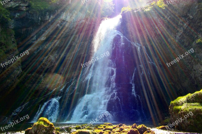 Waterfall Light Beam Water Nature Landscape