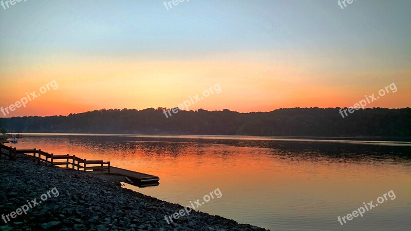 Sunset Dusk Nightfall Lake Lake Sunset