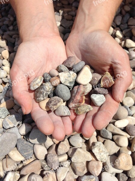 Stones Pebbles Beach Hands Full Nature