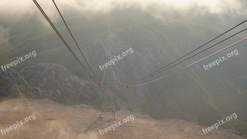 Mountains Cable Car Fog Mountain Clouds