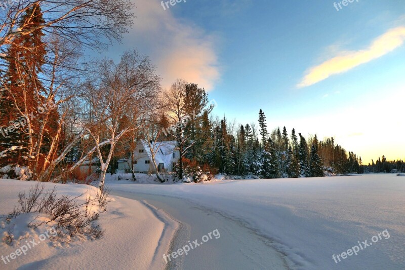 Landscape Winter Nature Chalet Snow