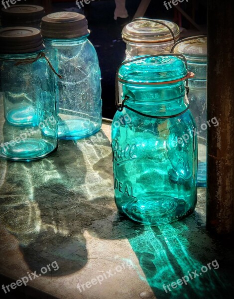 Mason Jar Glass Light Aqua Vintage