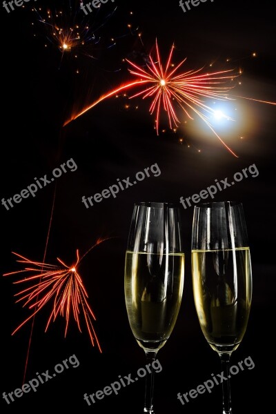 Champagne Glasses Fireworks Prost Sylvester