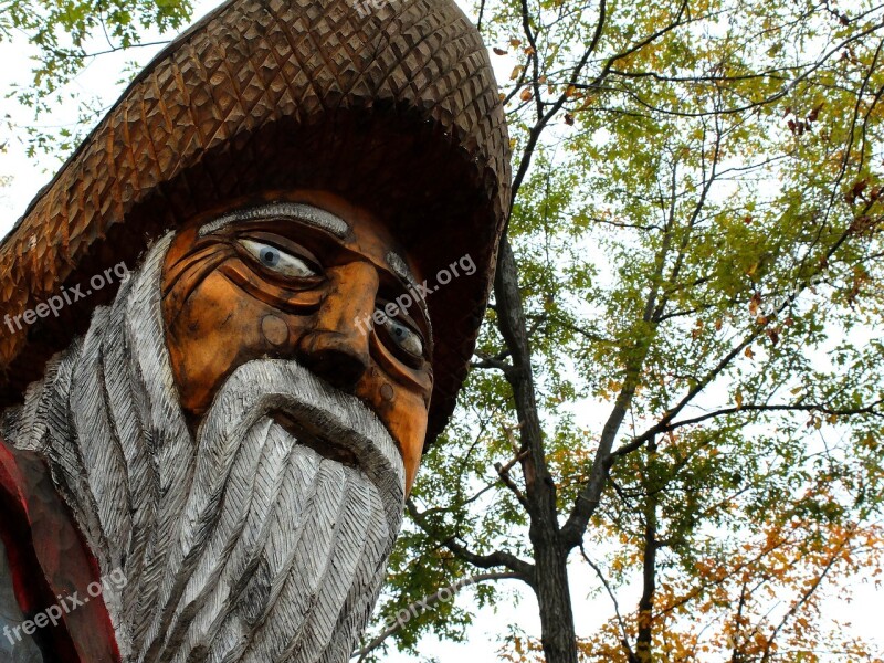 Grandfather Statue Wood Wooden Sculpture Fisherman