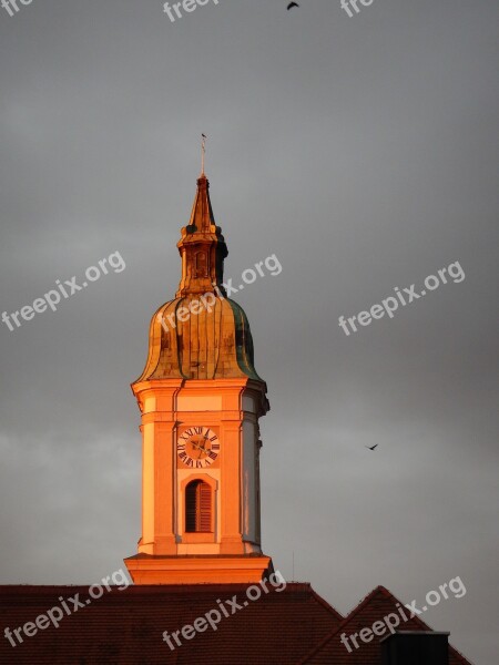 Church Steeple Grey Sky Cloudiness Evening Light