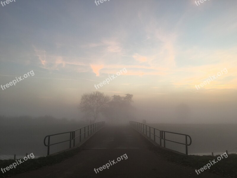 Bridge Foggy Sunset Free Photos