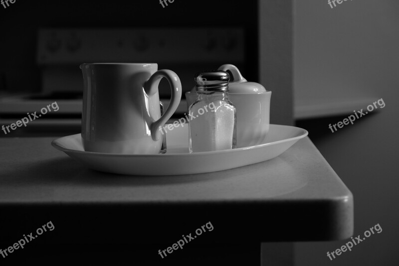 Black And White Monochrome Cup Salt Kitchen Counter