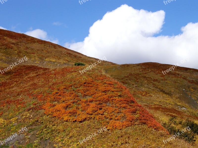 Autumn Mountains Clouds Fall Colors Grass