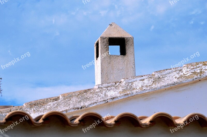 Fireplace Roof Construction Blue Background Rustic