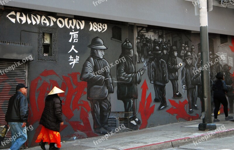 Sf Chinatown Wall Mural Old Times Free Photos