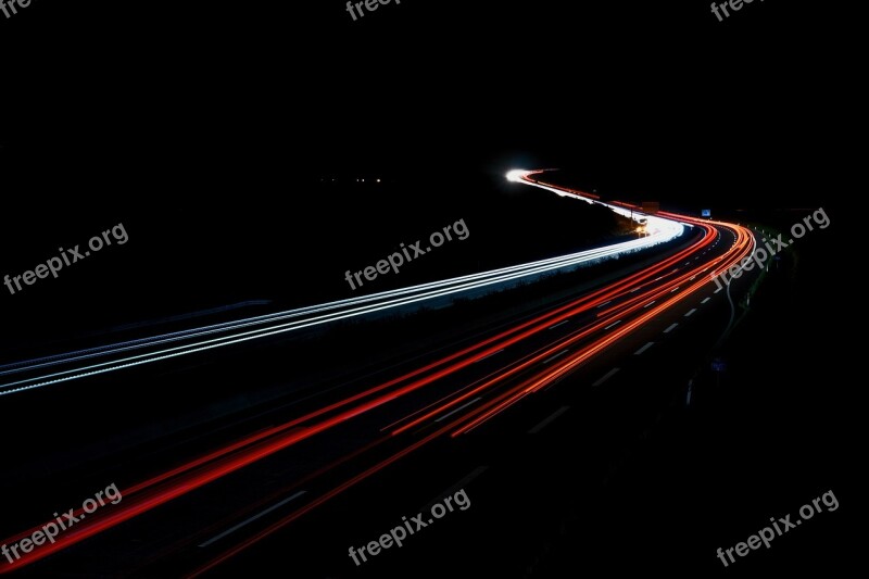 Highway Night Long Exposure Spotlight Traffic