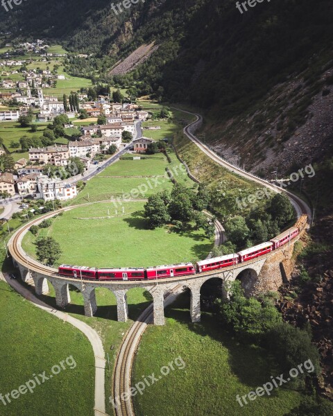 Train Railway Switzerland Railroad Viaduct