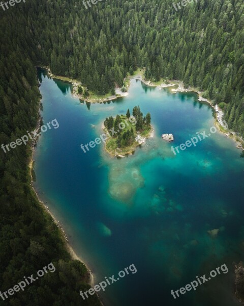 Lake Island Nature Landscape Scenery