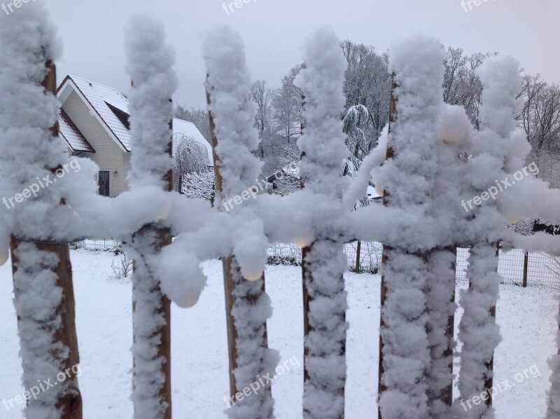 Winter Fence Snow Snowy Garden