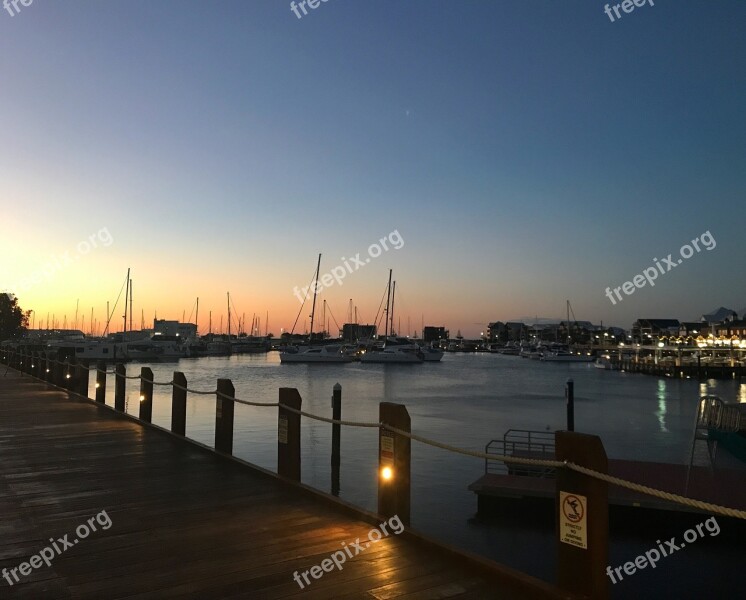 Marina Boats Sunset Boardwalk Town