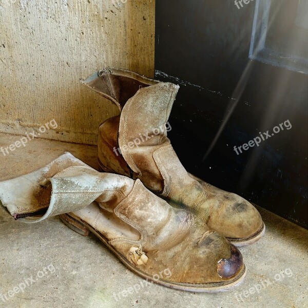 Old Boots Vintage Leather Work Boots Country