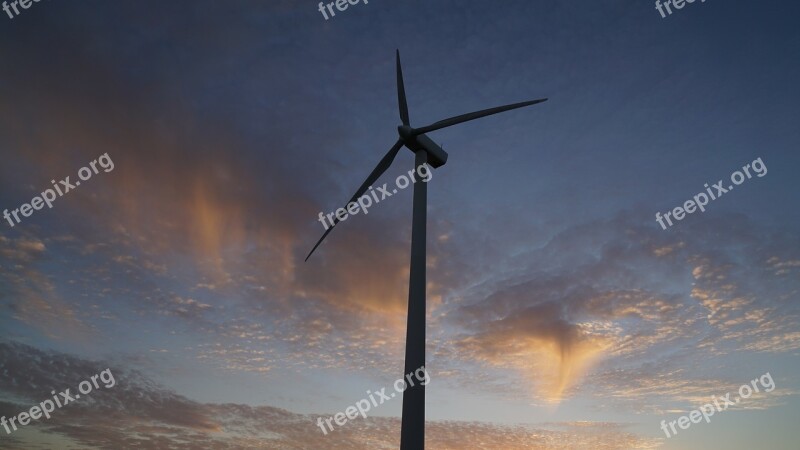 Wind Mill Dusk Sunset Sky Cloud