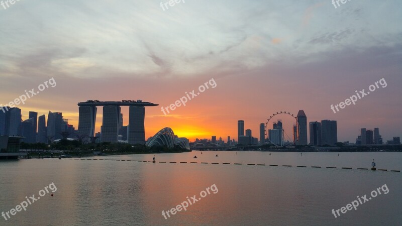 Singapore Marina Bay Sands Skyline Sunset Dusk