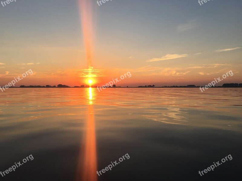 Sunset Friesland Netherlands Landscape Natural Water