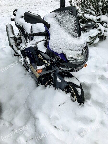 Motorcycle Snow Snowdrifts Winter Zaspa