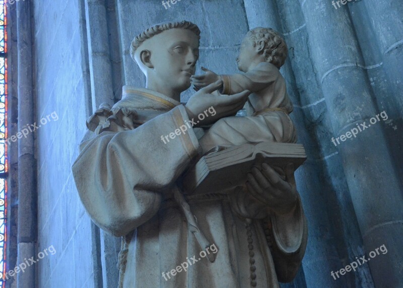 Statue Saint Anthony Of Padua Door Small Child Religious Figure Cathedral Of Dol De Bretagne