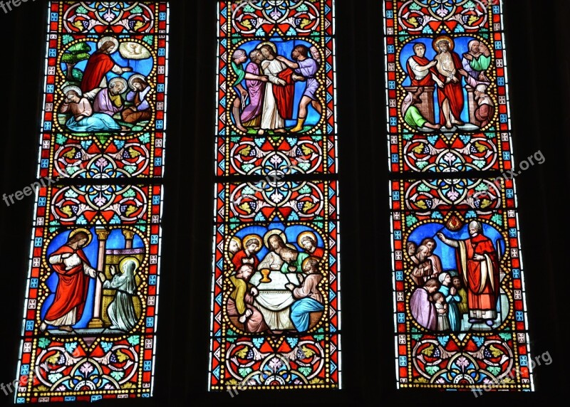 Stained Glass Windows Church Cathedral Chapel Composed Of Glass