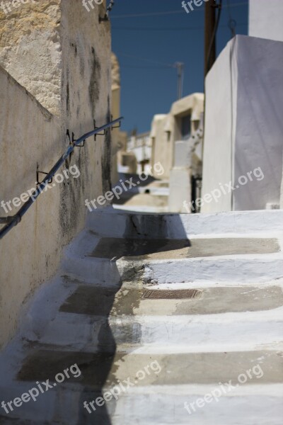 Santorini Megalochori Stairs People Greece