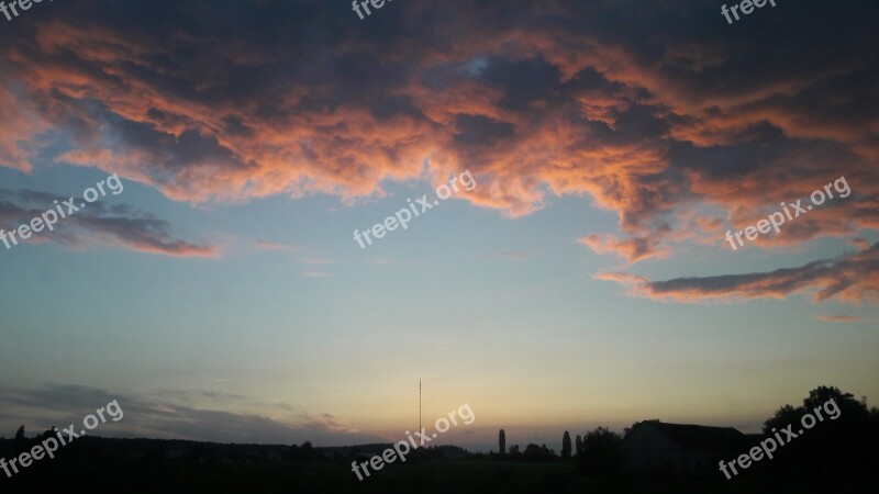 Sky Clouds West Sunset Evening