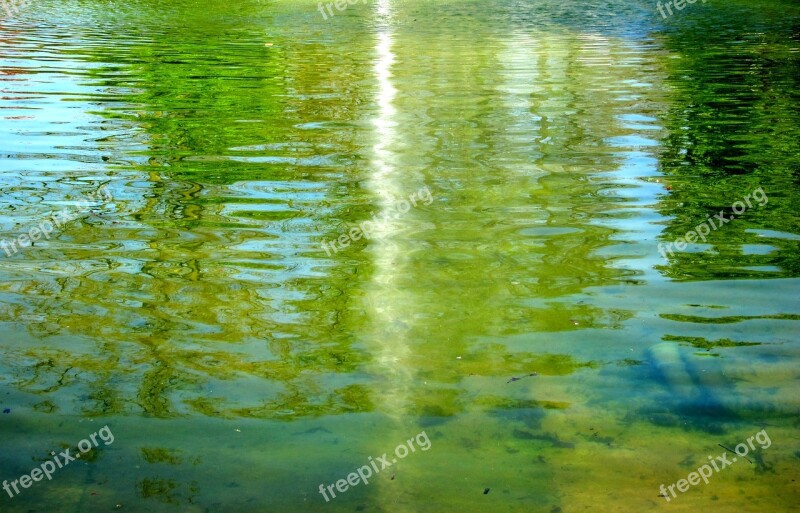 Water Mirroring Fountain Reflections Nature