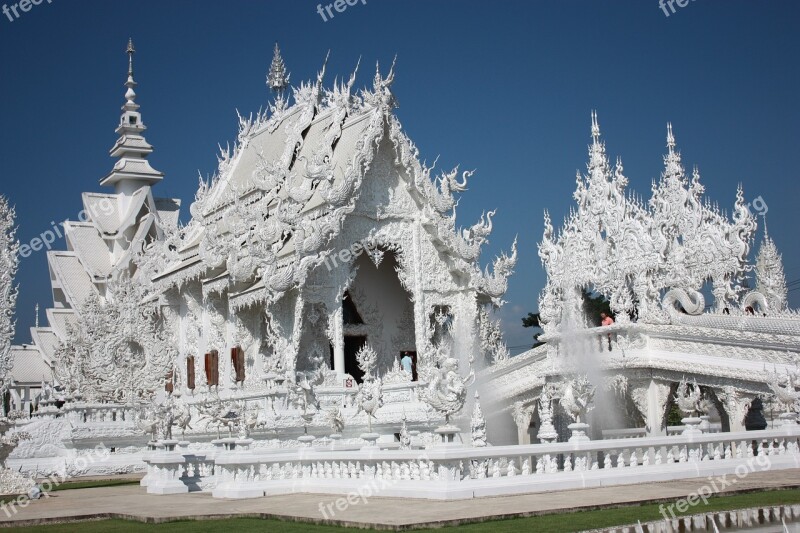 White Temple Chiang Rai Thailand Sky Asia