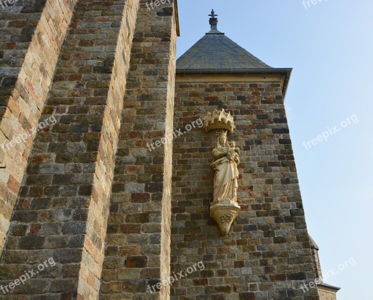 Church Wall Architecture Statue Virgin Mary Jesus