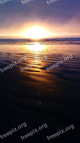 Washington Coast Seascape Sunset Ocean Shores