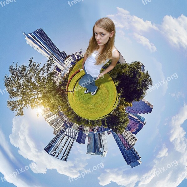 Girl Earth Buildings World Rounding