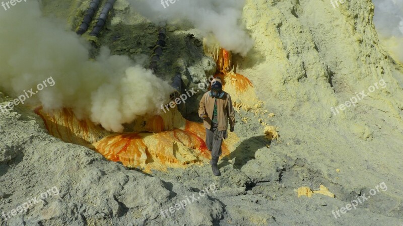 Indonesia Java Volcano Kawa Ijen Sulphur