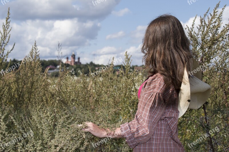 Girl Field Temple Nature Landscape