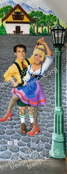 Wall Mural Alpine Dancers German Painting Colorful