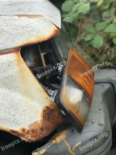 Spotlight Rusted Old Car Mitsubishi Pajero Junkyard