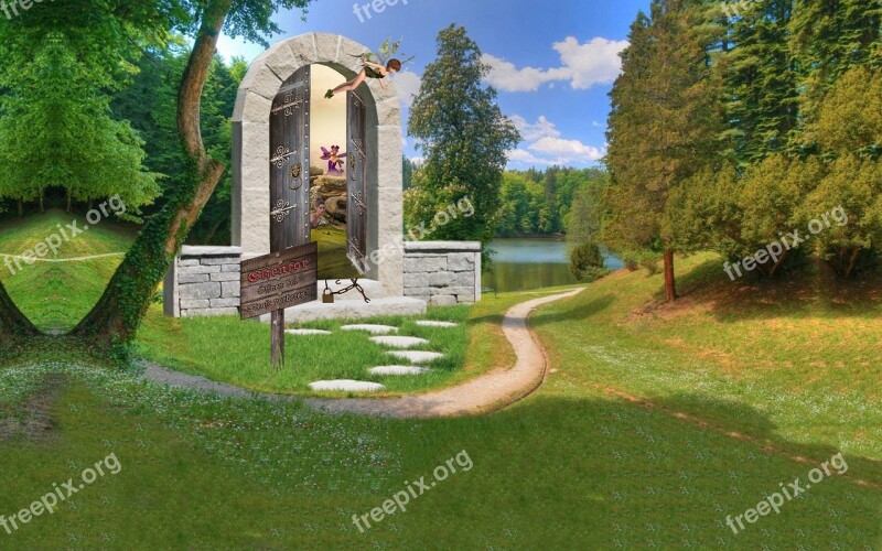 Fantasy Elfentor Open Photomontage Parklandschaft