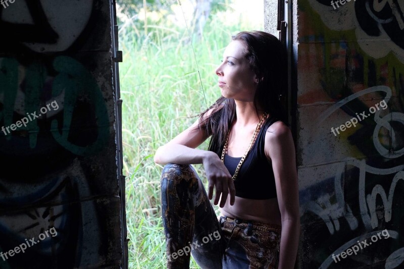 Beauty Model Girl Abandoned Graffiti