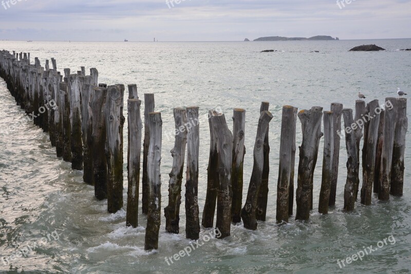 Breakwaters Sea Saint Malo Brittany Breakwater