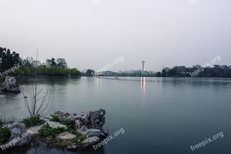 Xuanwu Lake Twilight Water Features Free Photos