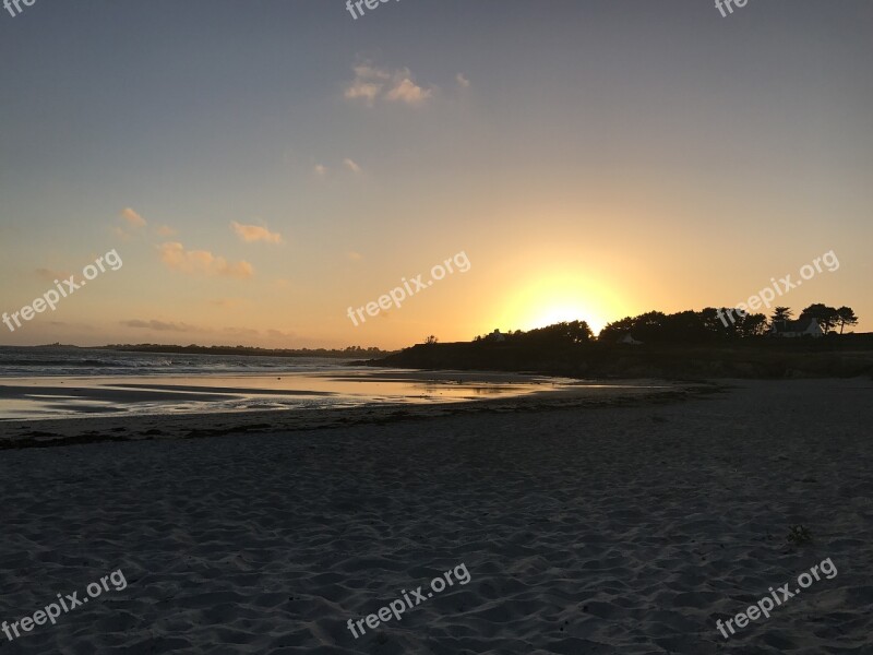 Sunset Sea Twilight Horizon Landscape